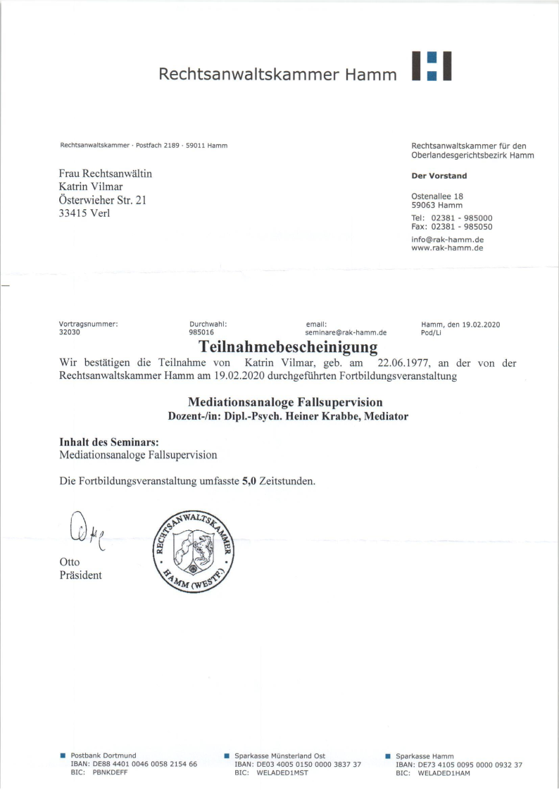 Zertifikat Mediationsanaloge Fallsupervision